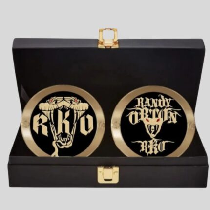 WWE Randy Orton Side Plates Championship Title Box Set – Brass Metal RKO Inserts – 4.25” x 3.16”